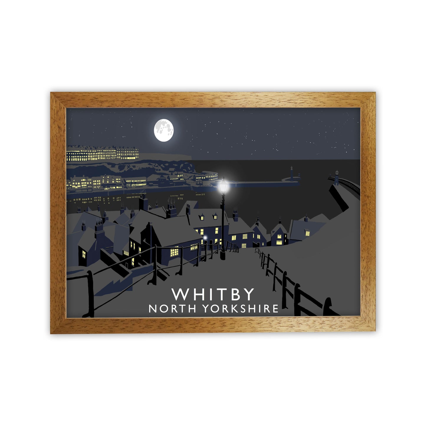 Whitby Travel Art Print by Richard O'Neill, Framed Wall Art Oak Grain