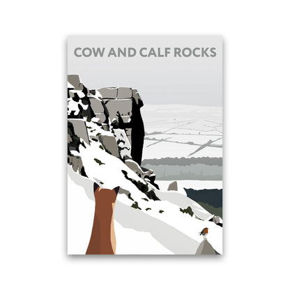 Cow And Calf Rocks In Snow Portrait by Richard O'Neill Print Only