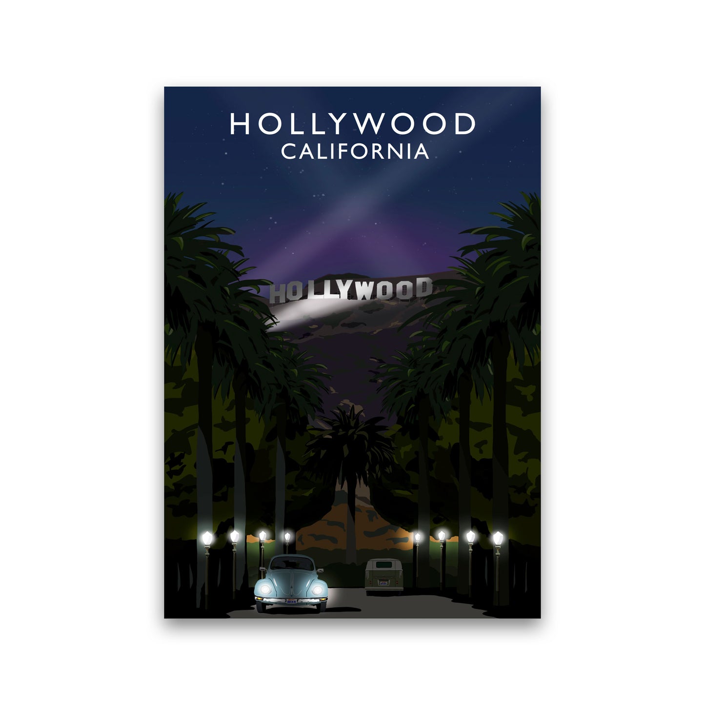 Hollywood California Travel Art Print by Richard O'Neill, Framed Wall Art Print Only