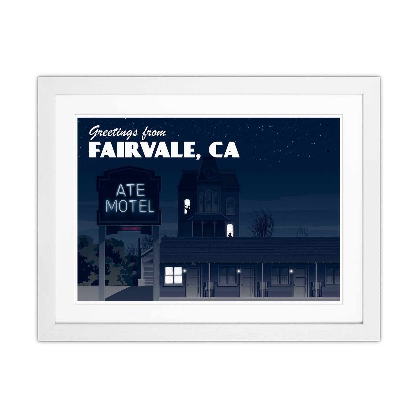 Bates Motel Night Art Print by Richard O'Neill White Grain
