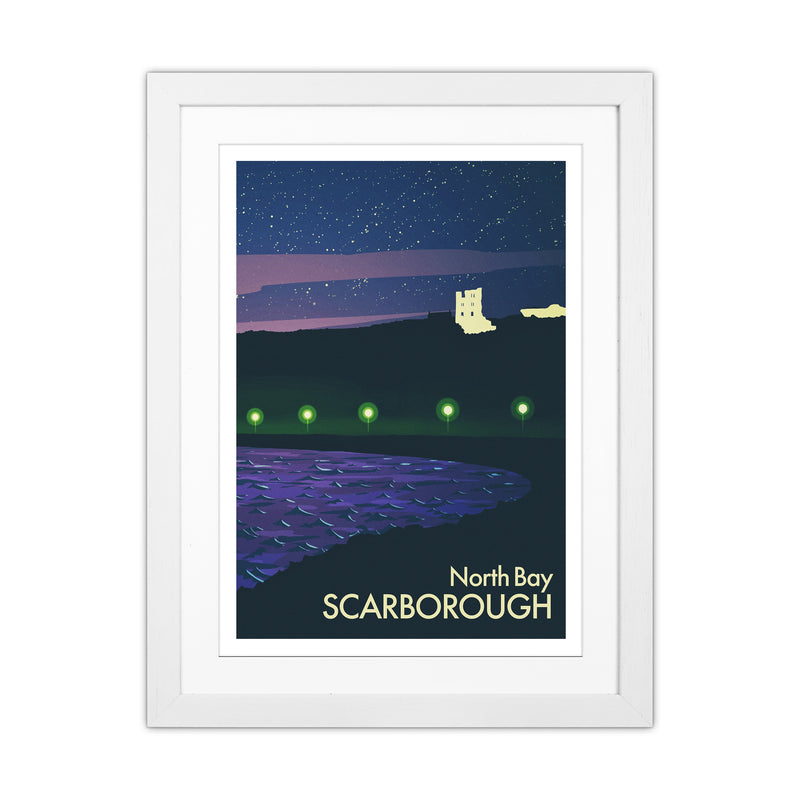 North Bay, Scarborough (Night) Portrait Art Print by Richard O'Neill White Grain