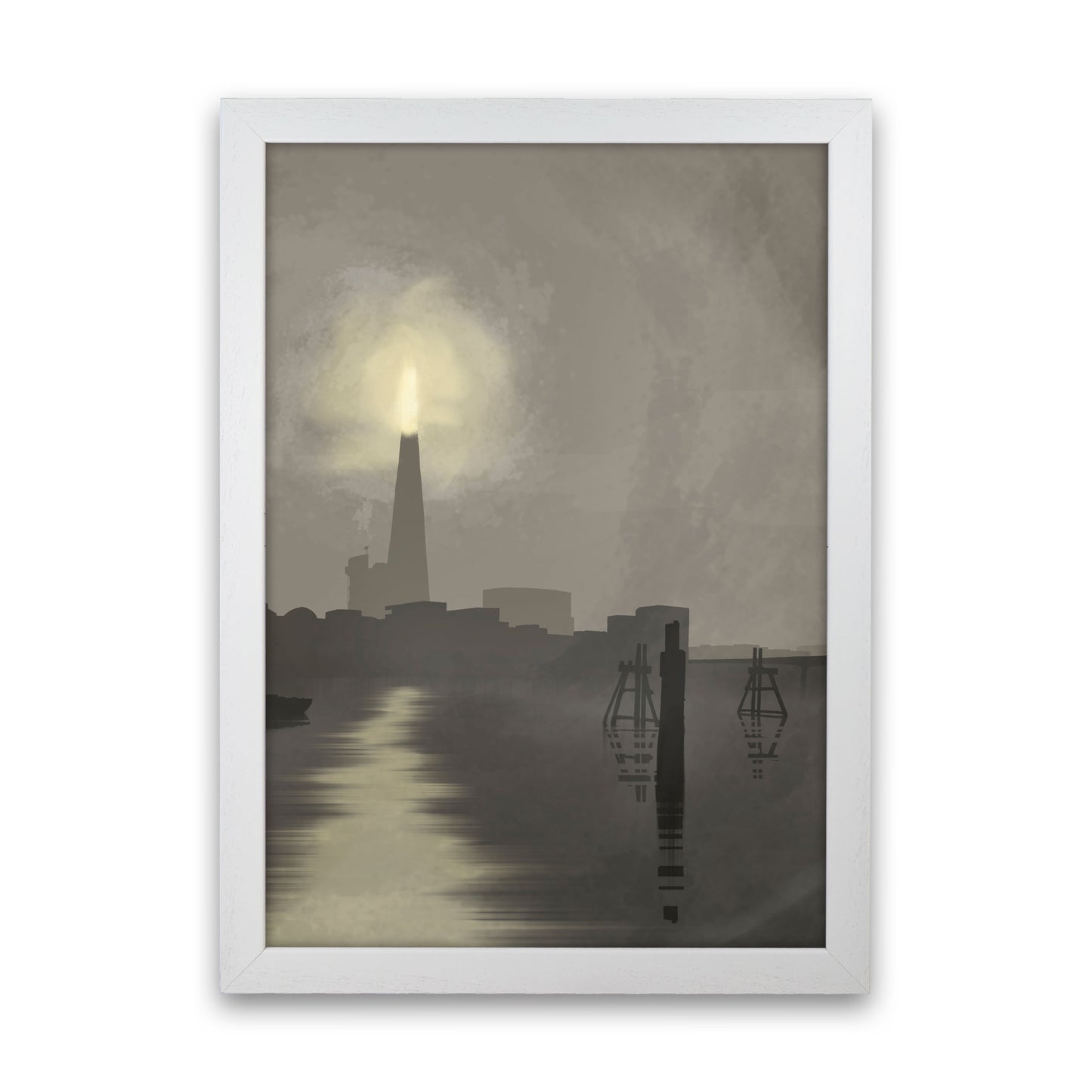 Shard In Fog Travel Art Print by Richard O'Neill, Framed Wall Art White Grain