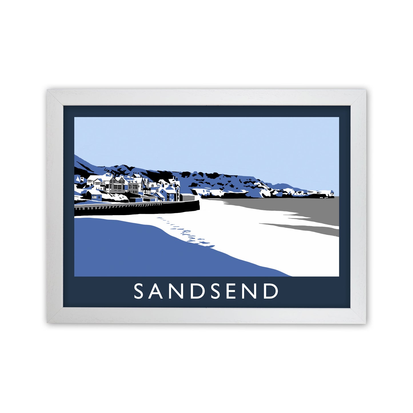 Sandsend Travel Art Print by Richard O'Neill, Framed Wall Art White Grain