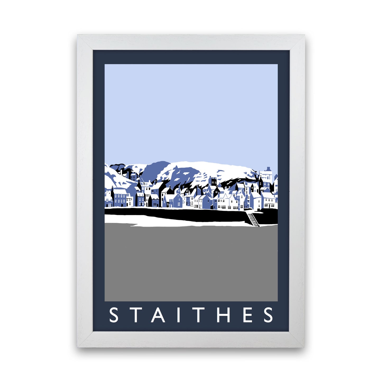 Staithes Travel Art Print by Richard O'Neill, Framed Wall Art White Grain