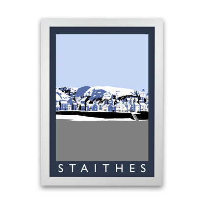 Staithes Travel Art Print by Richard O'Neill, Framed Wall Art White Grain