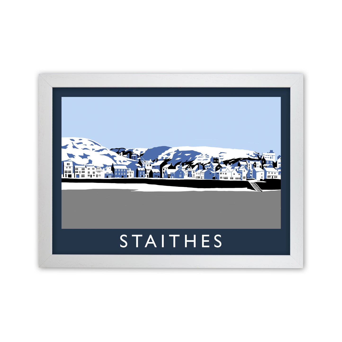 Staithes Travel Art Print by Richard O'Neill, Framed Wall Art White Grain