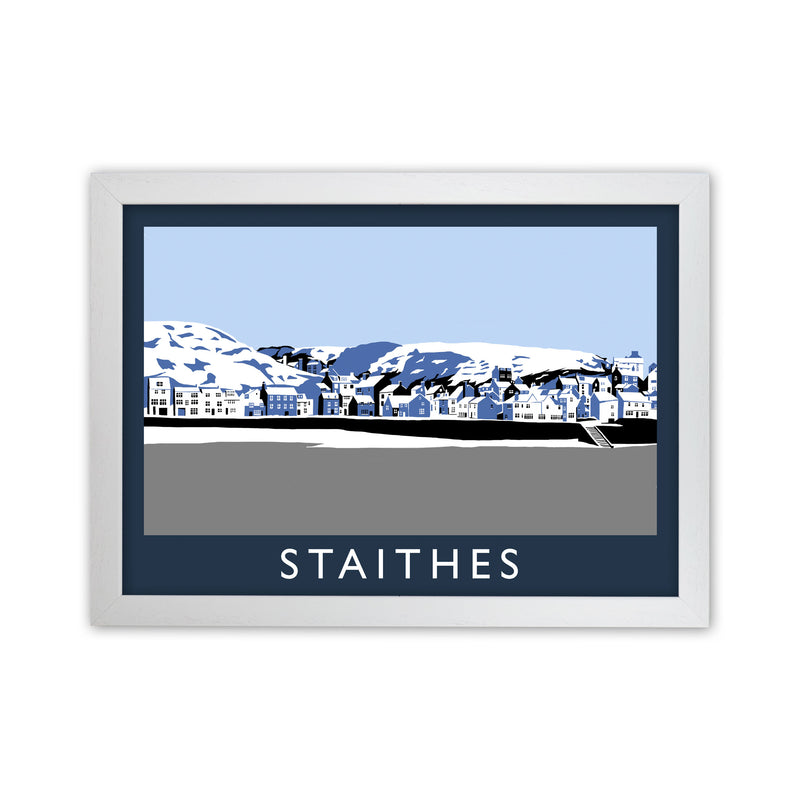 Staithes Travel Art Print by Richard O'Neill, Framed Wall Art White Grain