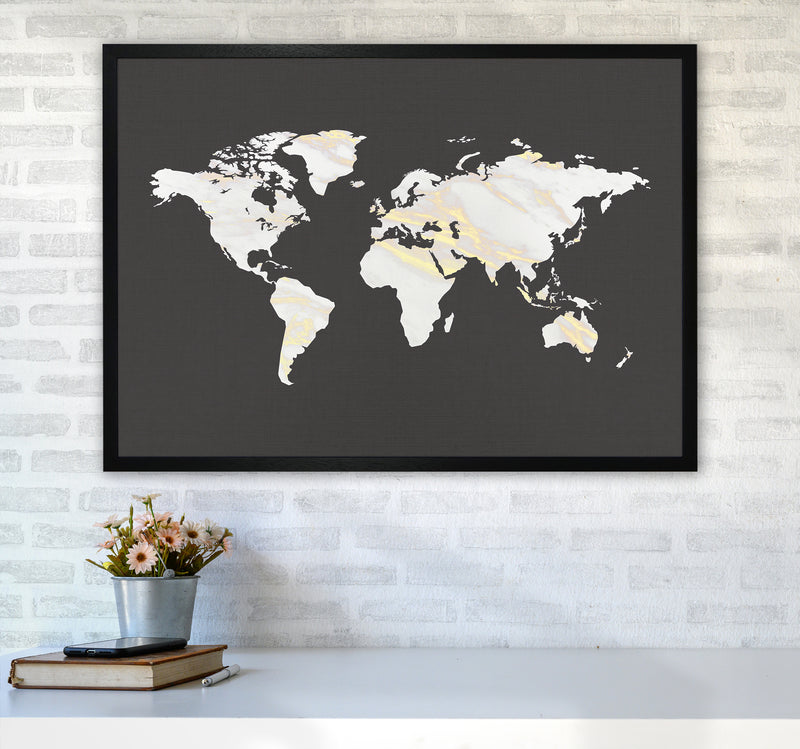Marble Gold World Map Art Print by Seven Trees Design A1 White Frame
