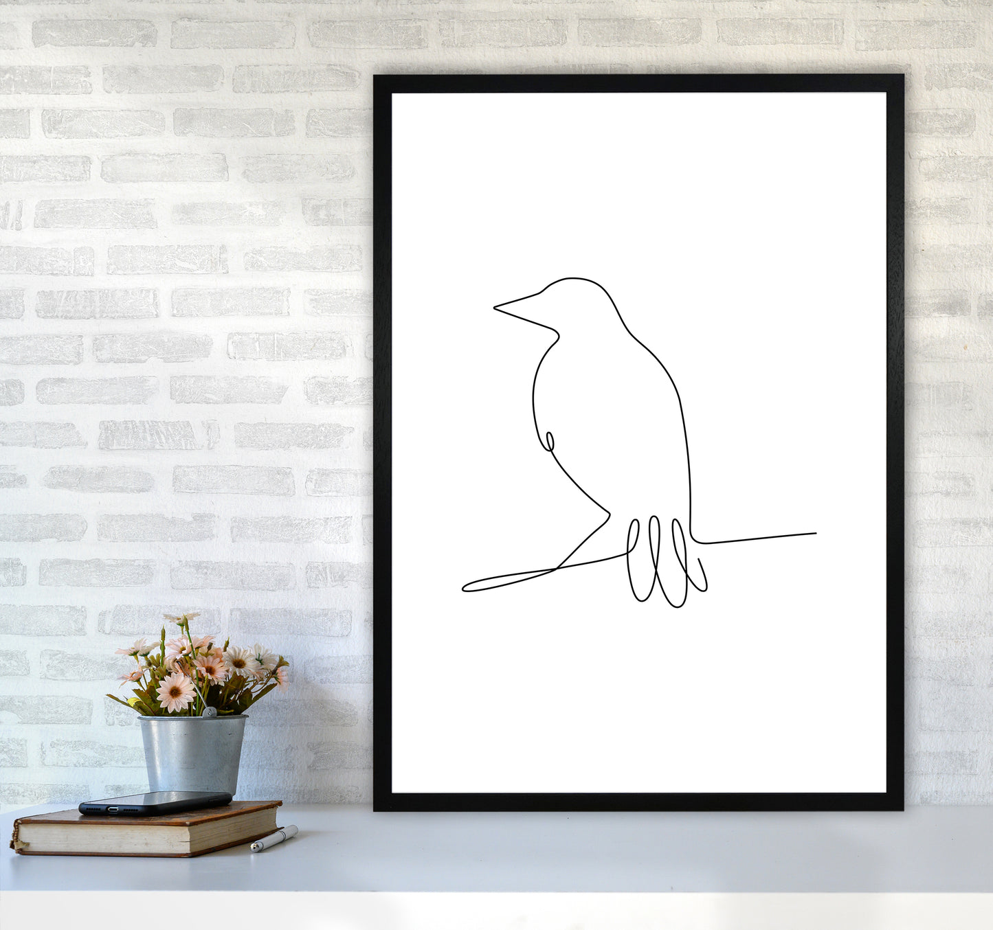 One Line Bird II Art Print by Seven Trees Design A1 White Frame
