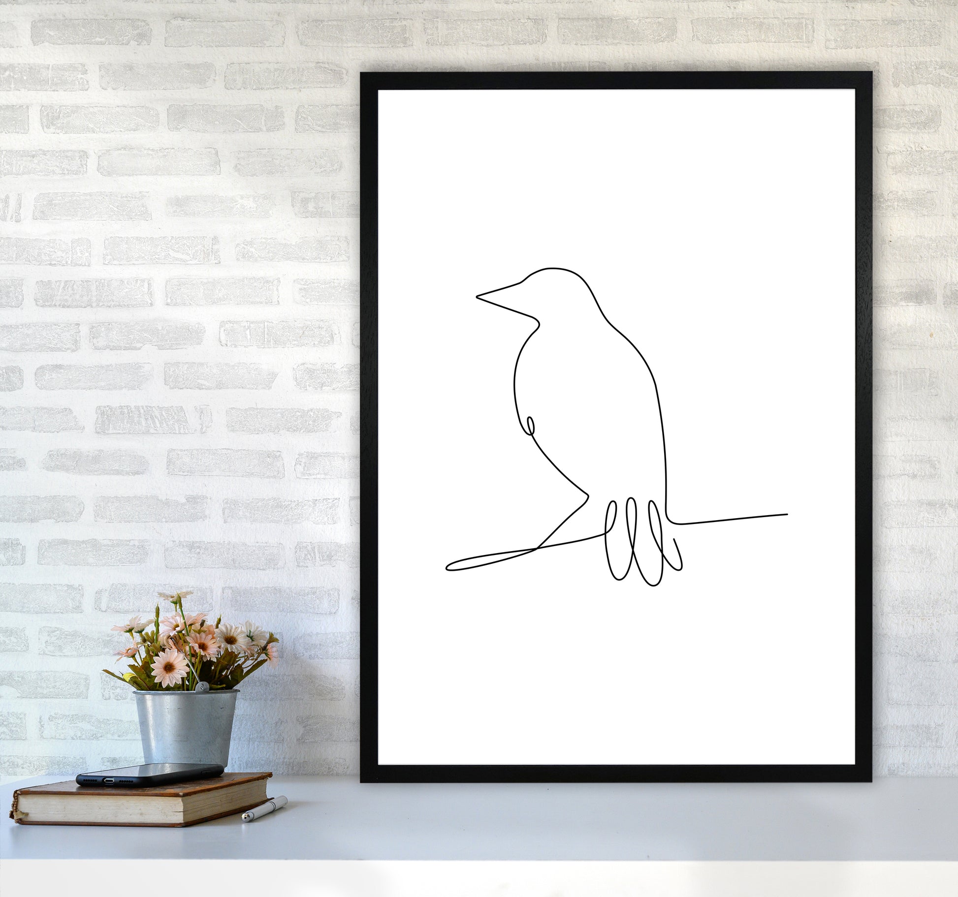 One Line Bird II Art Print by Seven Trees Design A1 White Frame