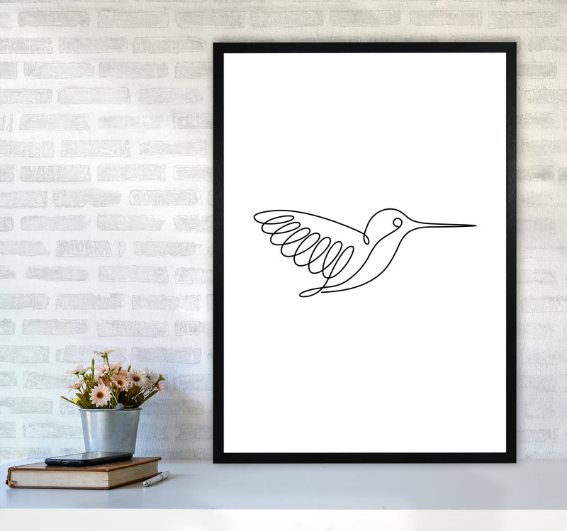 One Line Hummingbird Art Print by Seven Trees Design A1 White Frame