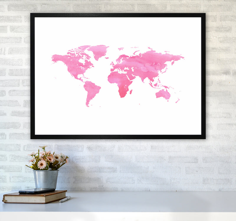 Pink Watercolor World Maps Art Print by Seven Trees Design A1 White Frame