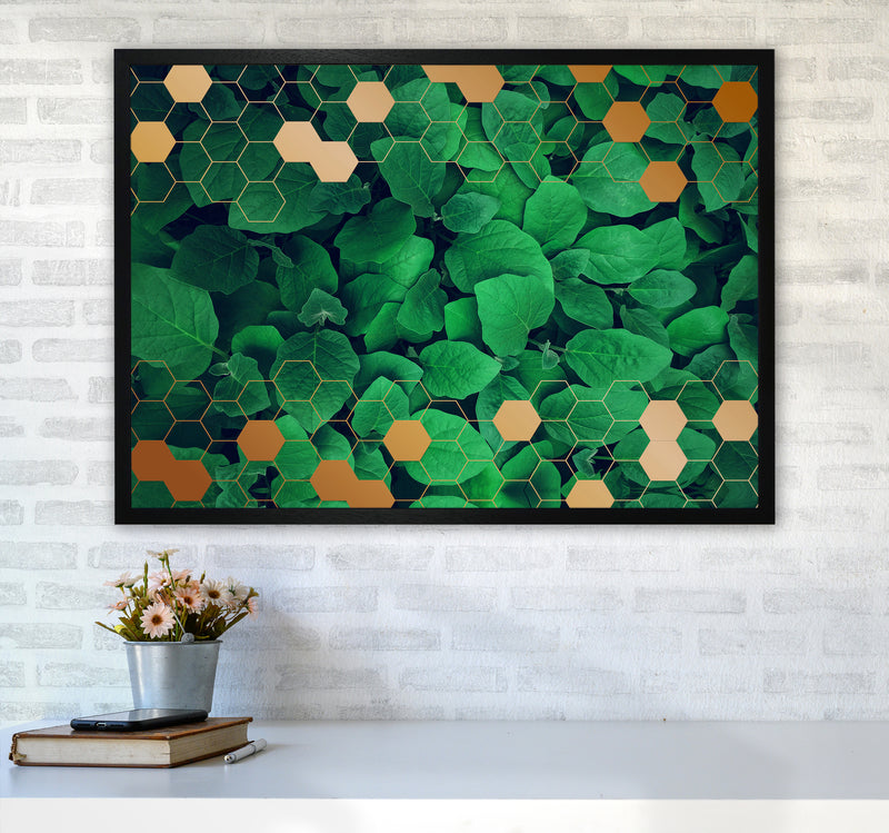 Polygonal Gold Leaves Art Print by Seven Trees Design A1 White Frame