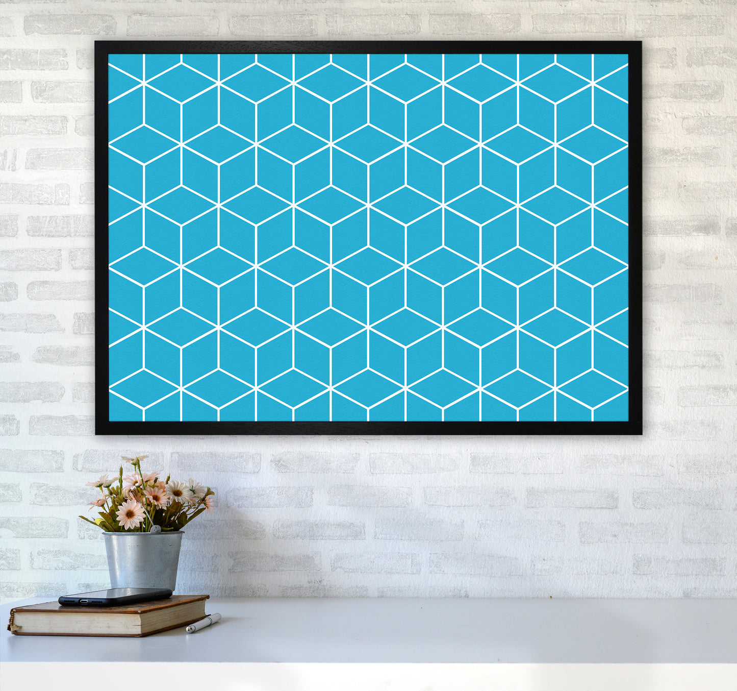 The Blue Cubes Art Print by Seven Trees Design A1 White Frame