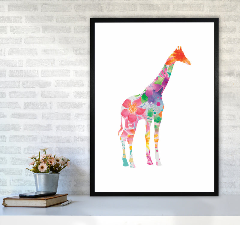 The Floral Giraffe Animal Art Print by Seven Trees Design A1 White Frame