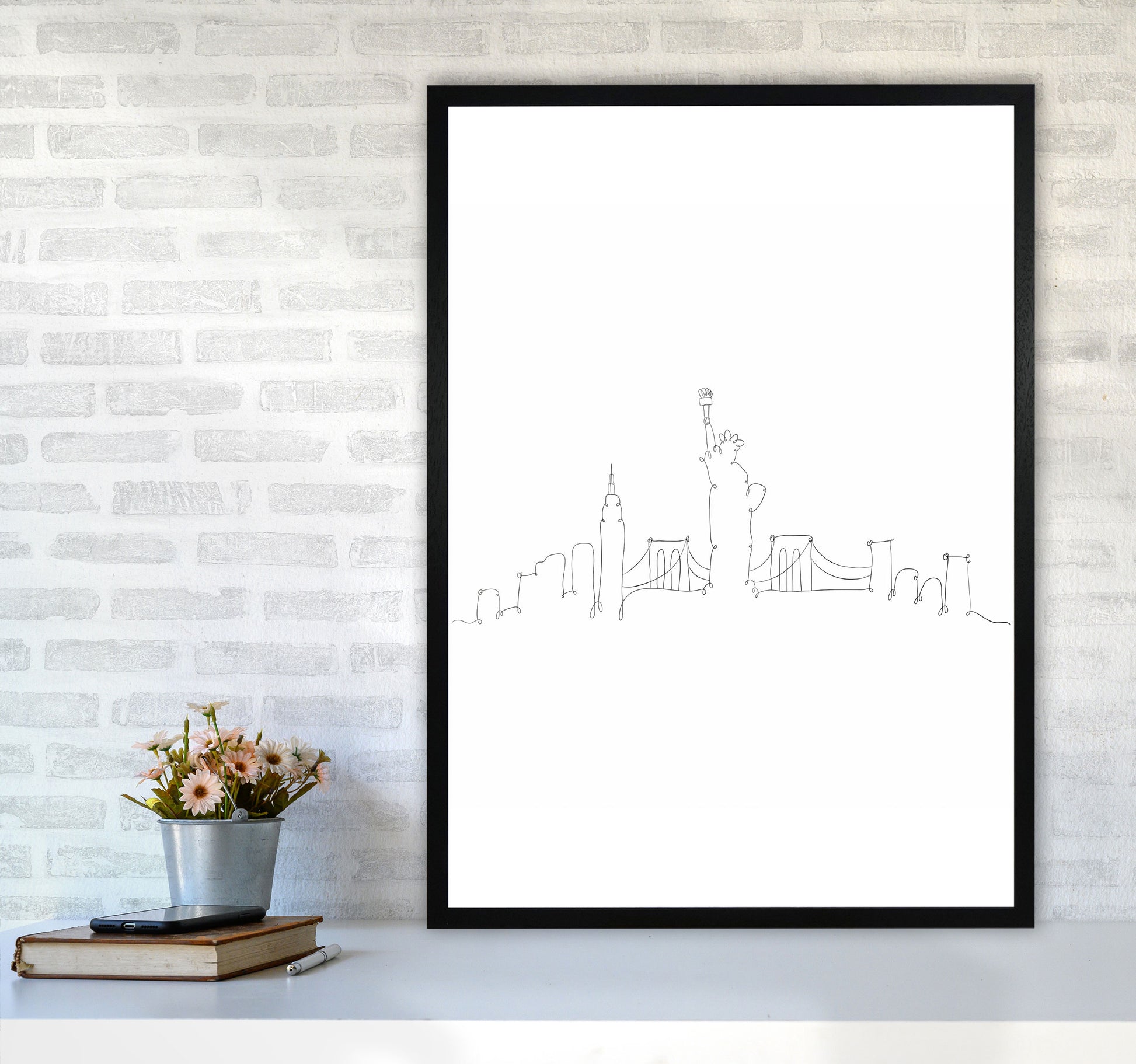 One Line New York Art Print by Seven Trees Design A1 White Frame