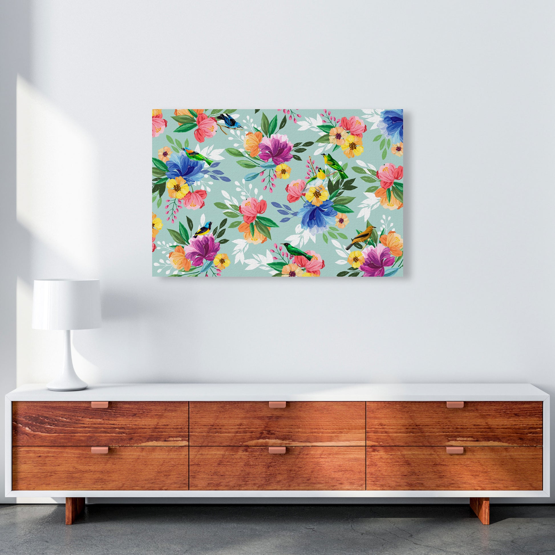 flowers birds Art Print by Seven Trees Design A1 Canvas