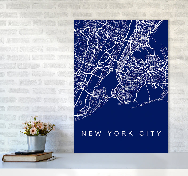 NYC Streets Blue Map Art Print by Seven Trees Design A1 Black Frame