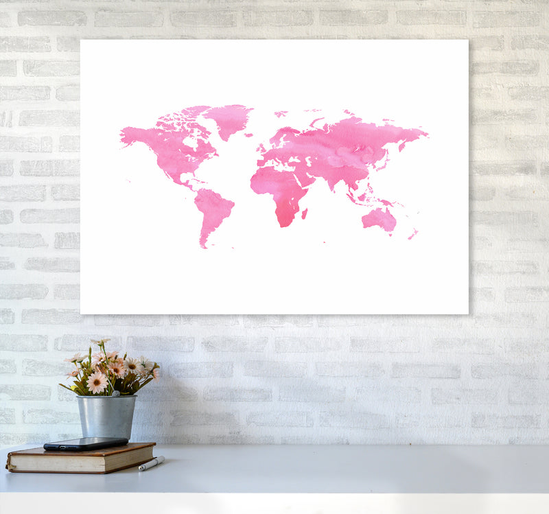 Pink Watercolor World Maps Art Print by Seven Trees Design A1 Black Frame
