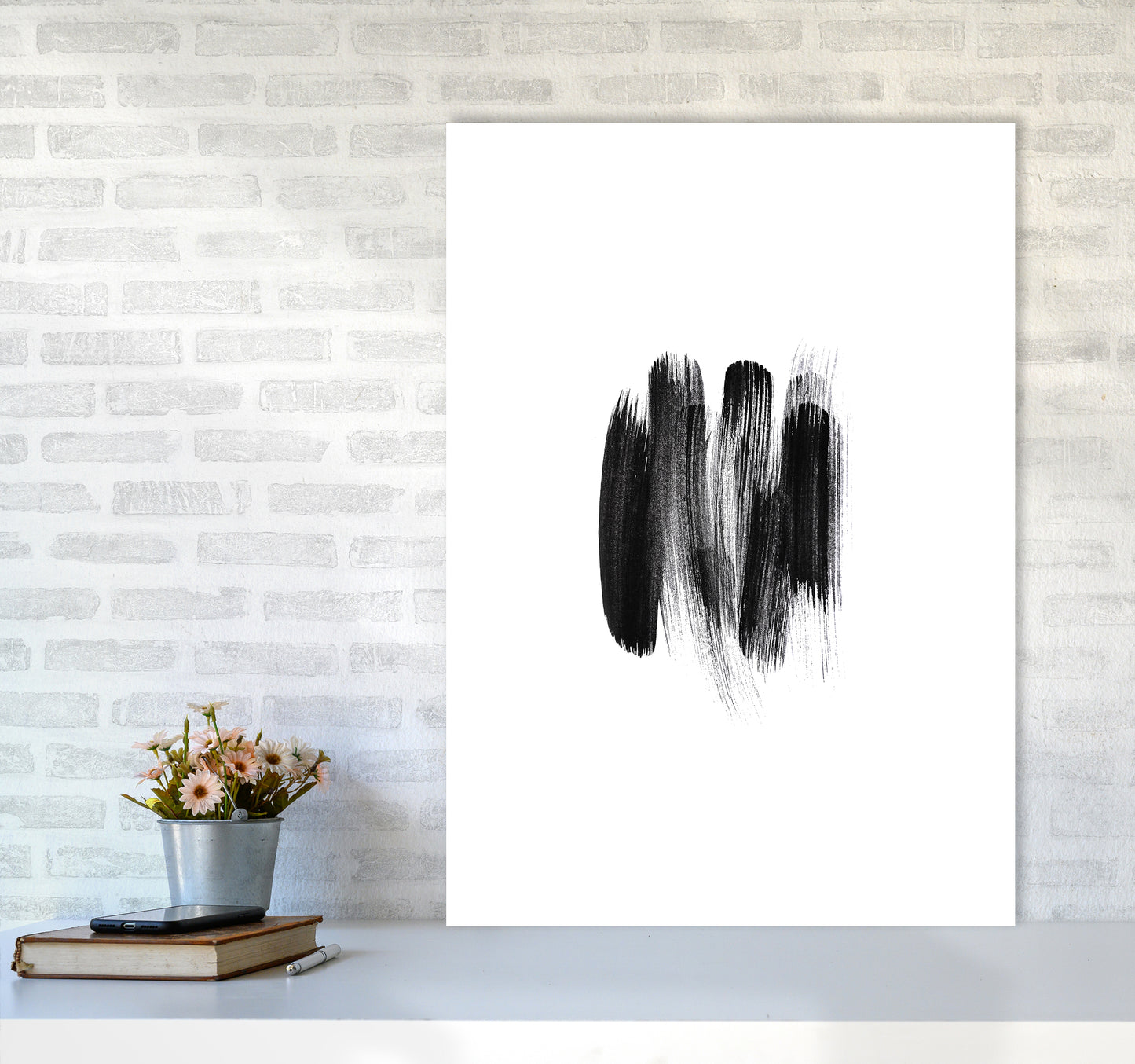 The Black Strokes Abstract Art Print by Seven Trees Design A1 Black Frame