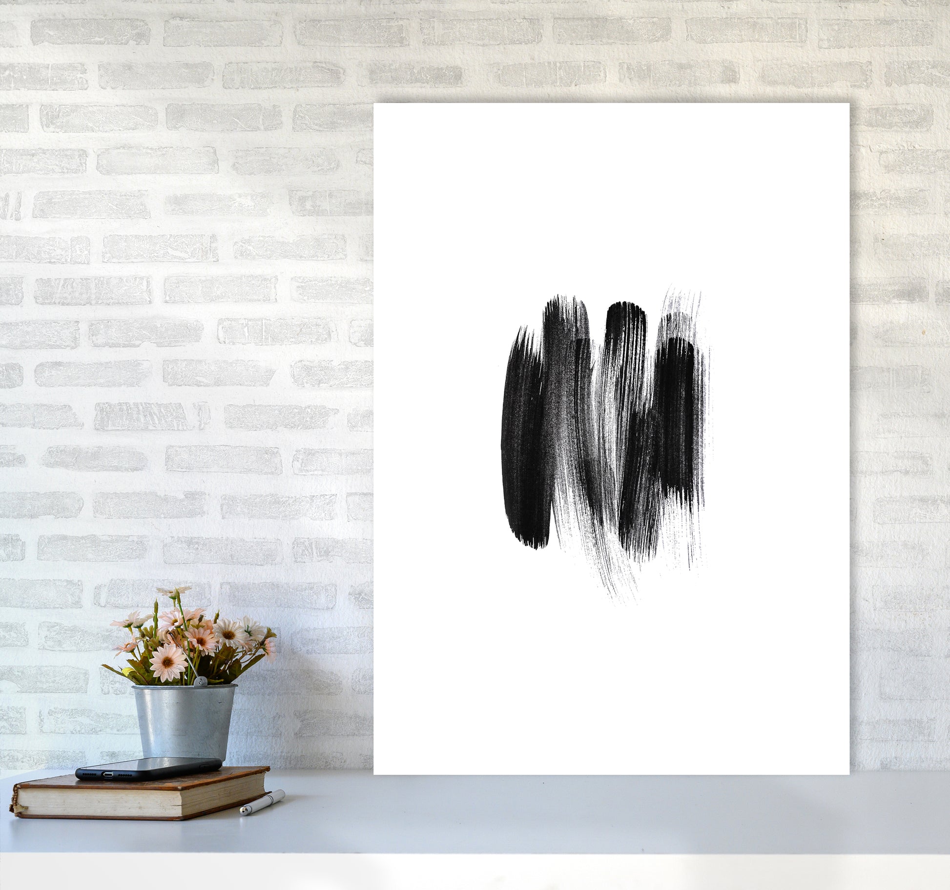 The Black Strokes Abstract Art Print by Seven Trees Design A1 Black Frame