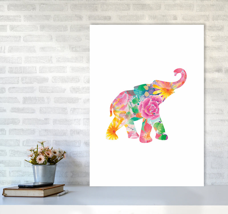 The Floral Elephant Animal Art Print by Seven Trees Design A1 Black Frame