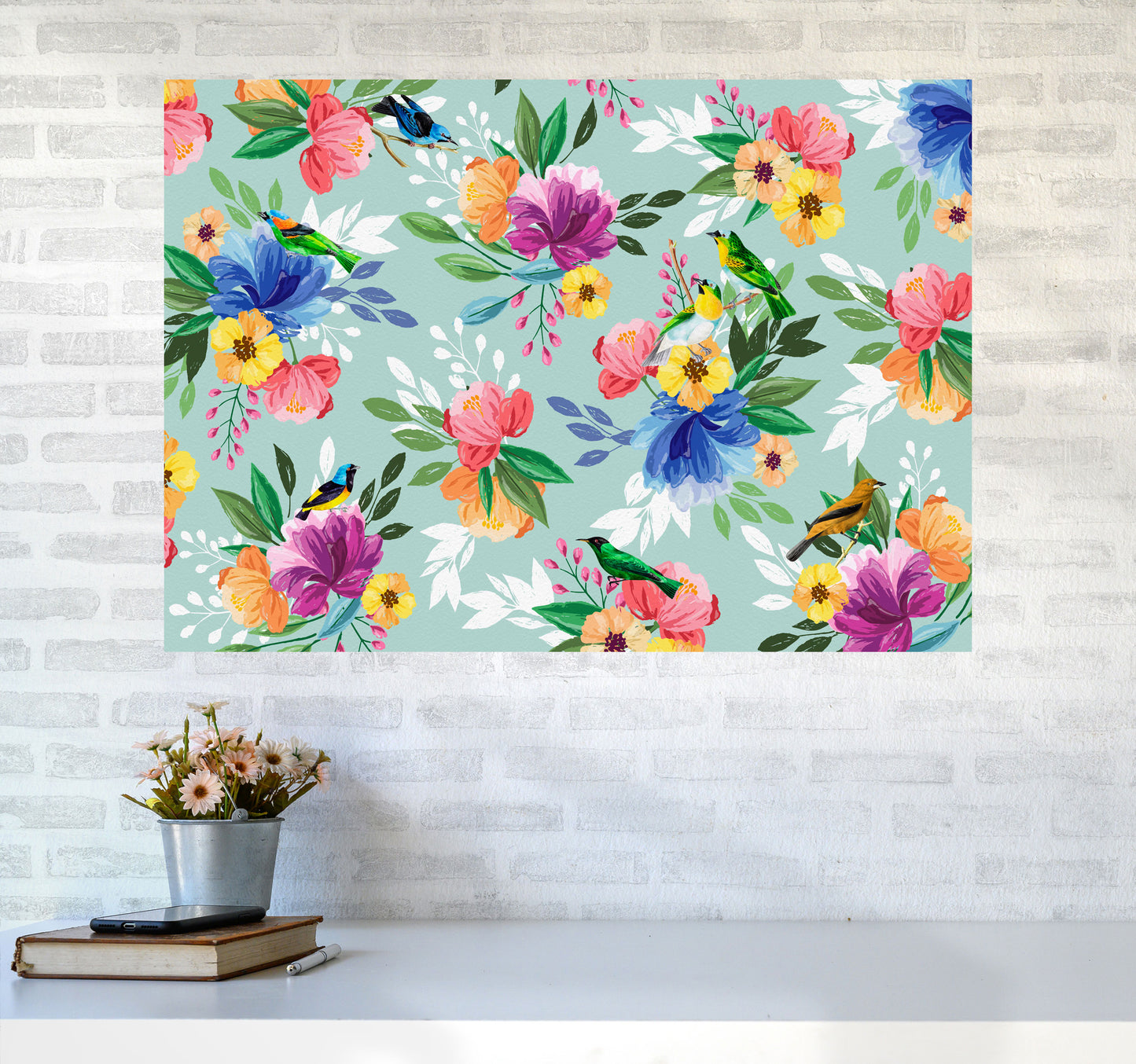 flowers birds Art Print by Seven Trees Design A1 Black Frame