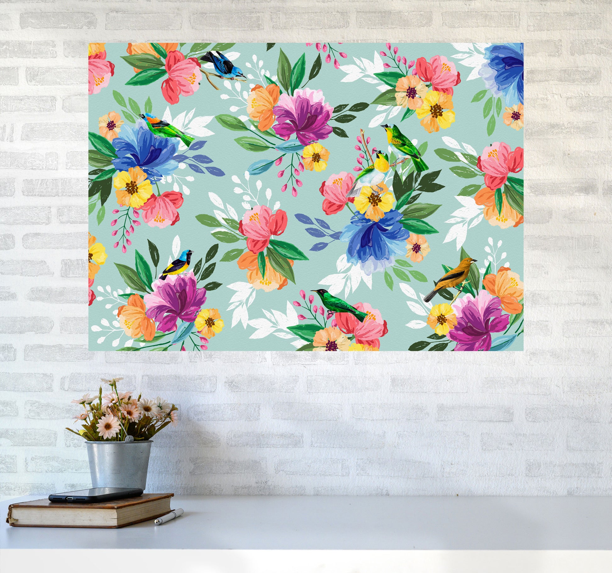 flowers birds Art Print by Seven Trees Design A1 Black Frame