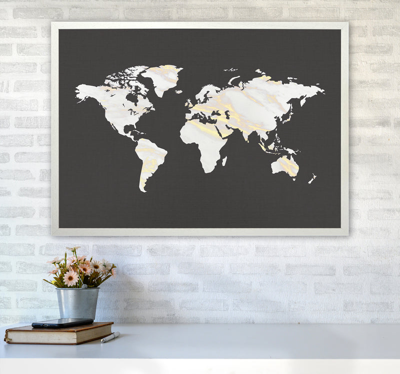 Marble Gold World Map Art Print by Seven Trees Design A1 Oak Frame