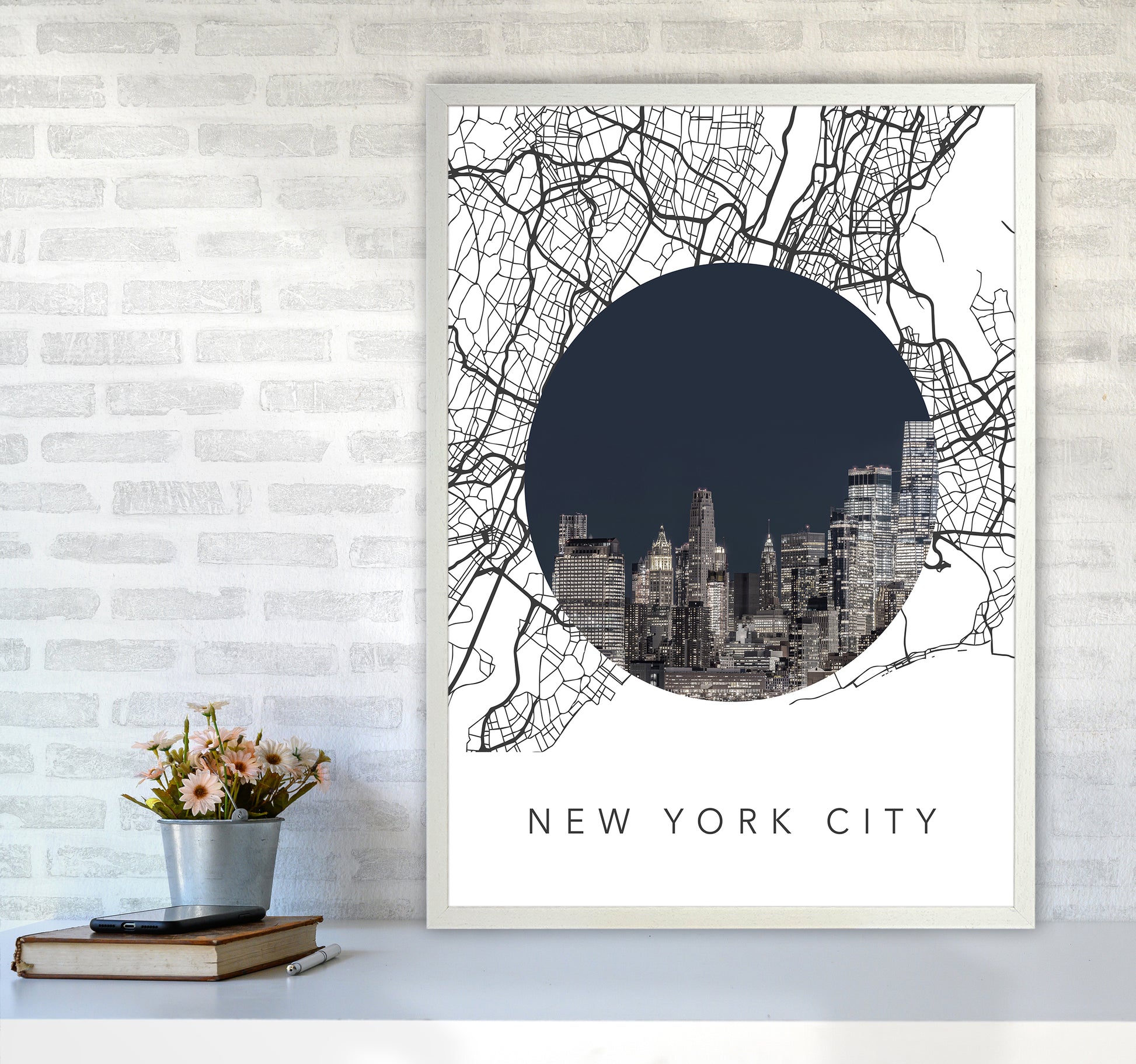 New York City Streets Collage Art Print by Seven Trees Design A1 Oak Frame
