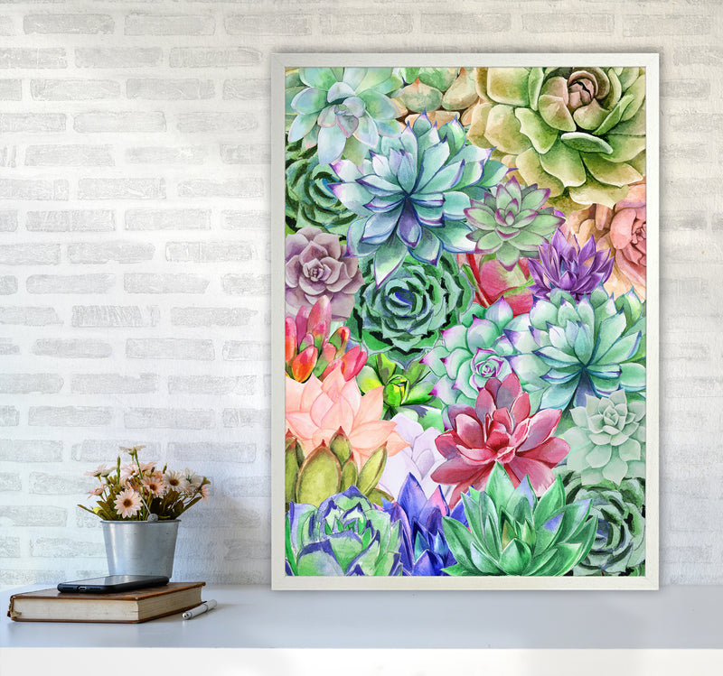 Succulents Paradise Botanical Art Print by Seven Trees Design A1 Oak Frame