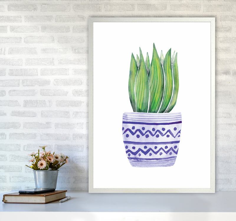 The Blue Succulent Art Print by Seven Trees Design A1 Oak Frame
