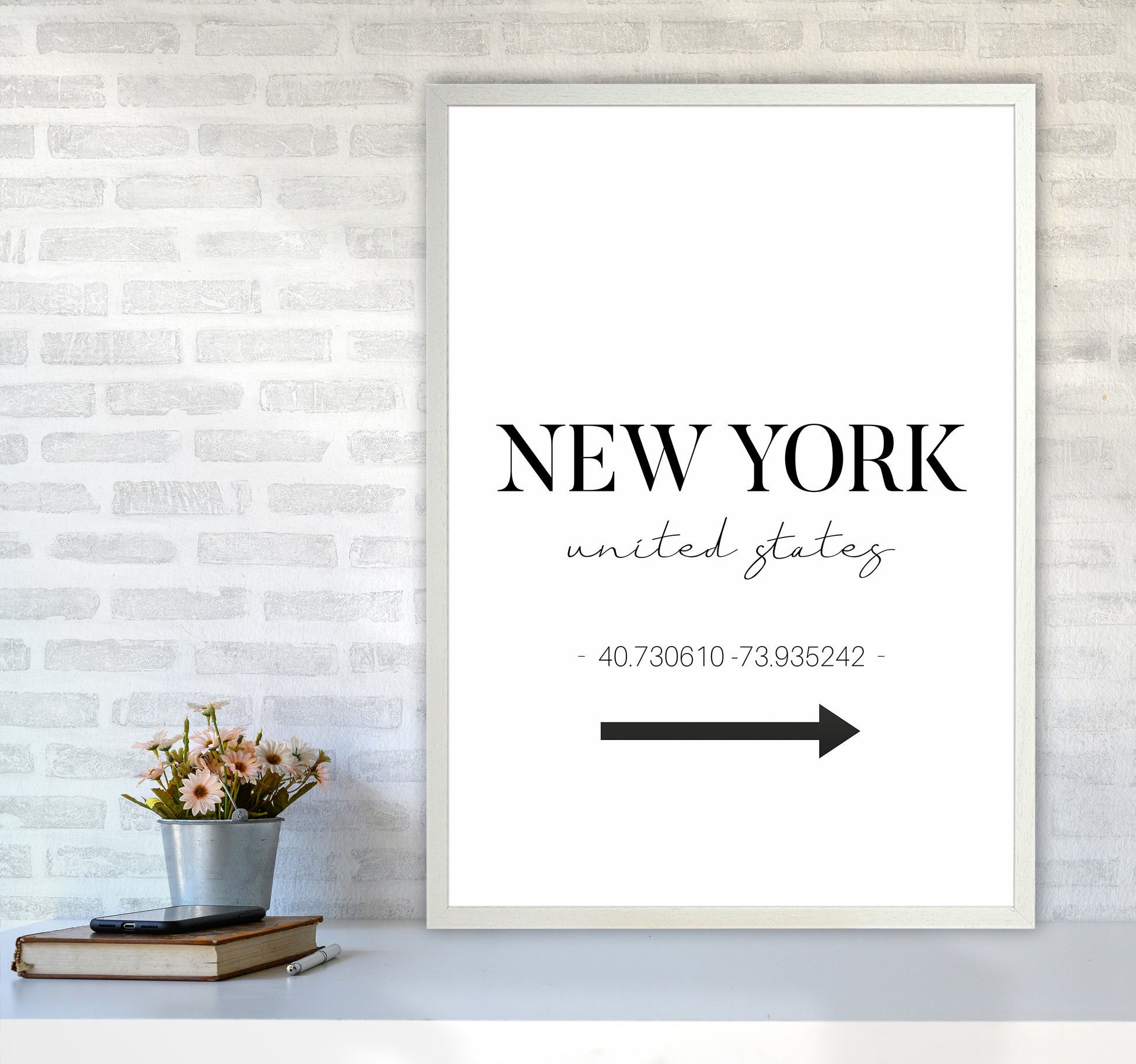 To New York Sign Art Print by Seven Trees Design A1 Oak Frame