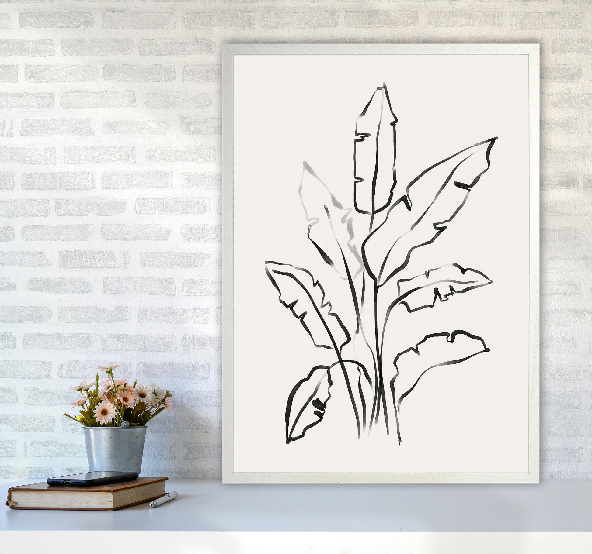 Banana Leafs Drawing Art Print by Seven Trees Design A1 Oak Frame