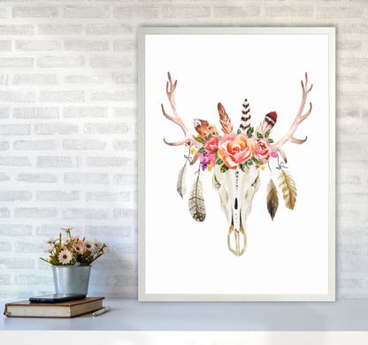 Boho cow skull Art Print by Seven Trees Design A1 Oak Frame