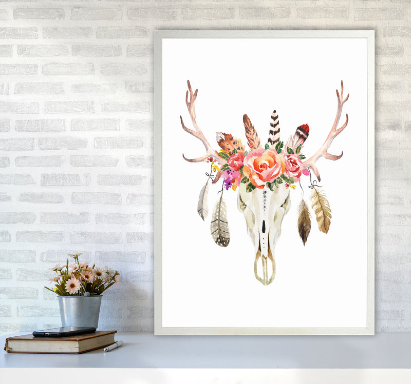 Boho cow skull Art Print by Seven Trees Design A1 Oak Frame