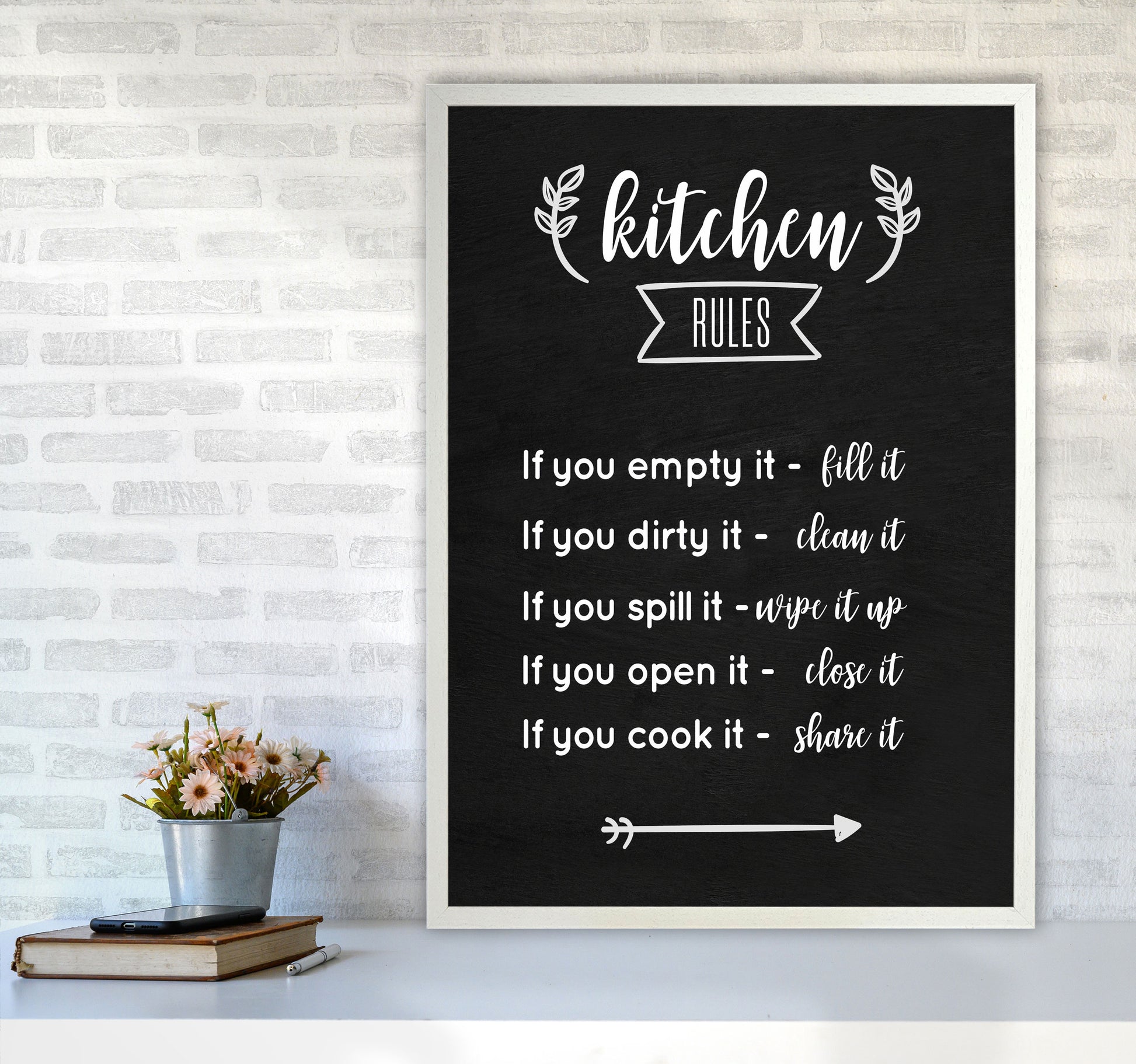 Kitchen rules Art Print by Seven Trees Design A1 Oak Frame