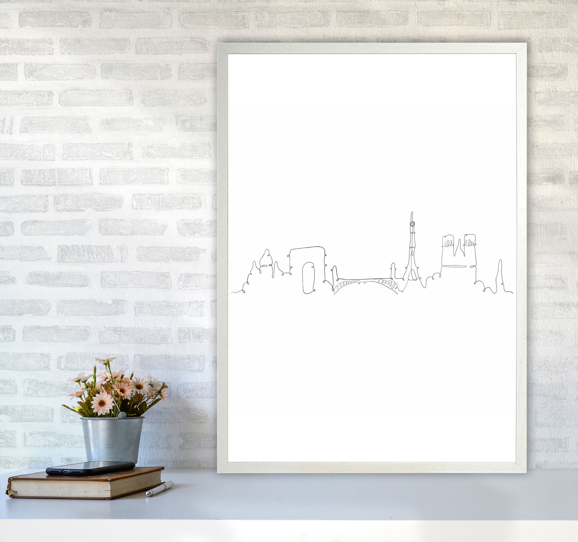 One Line Paris Art Print by Seven Trees Design A1 Oak Frame