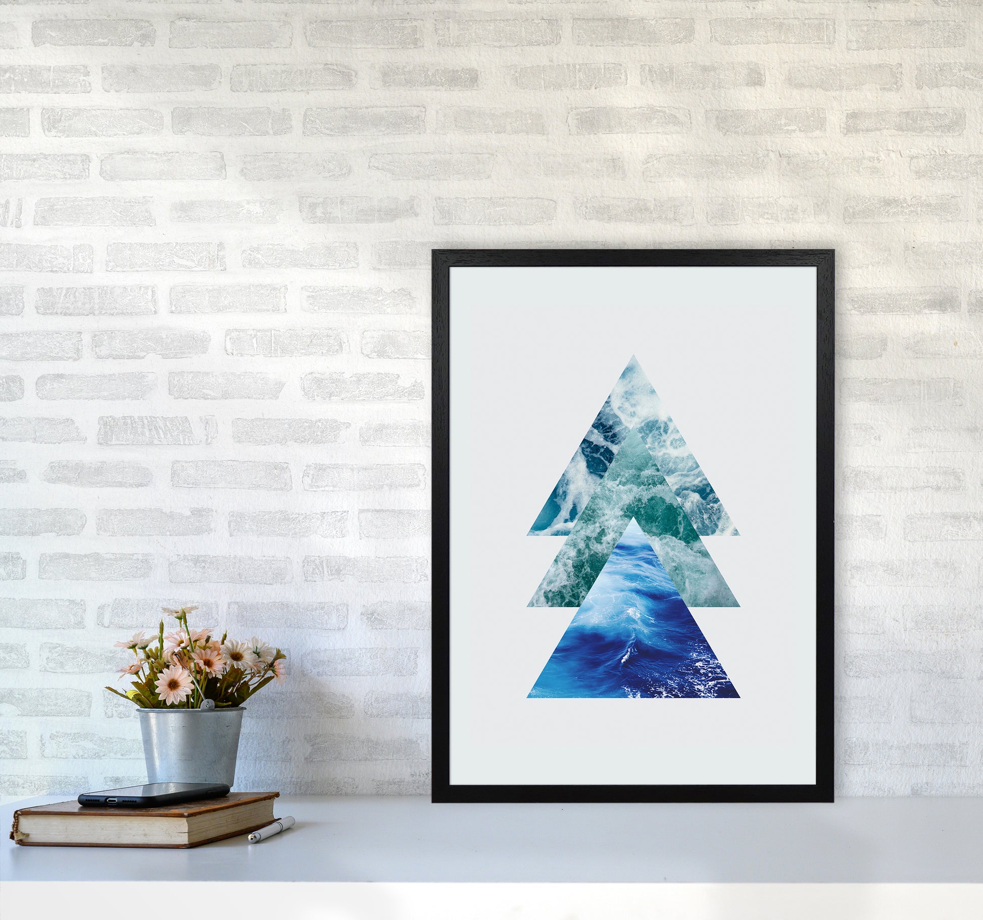 Ocean Triangles Art Print by Seven Trees Design A2 White Frame