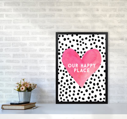 Our Happy Place Quote Art Print by Seven Trees Design A2 White Frame