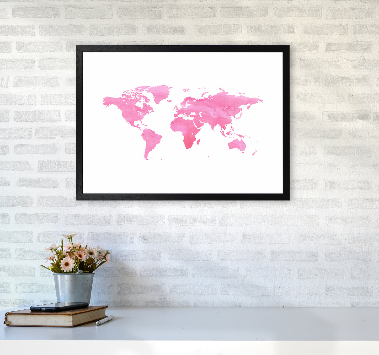 Pink Watercolor World Maps Art Print by Seven Trees Design A2 White Frame