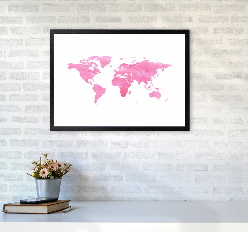 Pink Watercolor World Maps Art Print by Seven Trees Design A2 White Frame