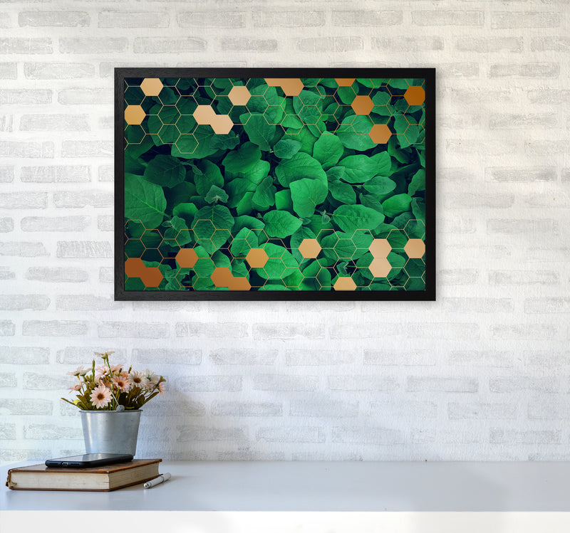 Polygonal Gold Leaves Art Print by Seven Trees Design A2 White Frame