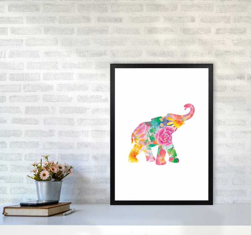 The Floral Elephant Animal Art Print by Seven Trees Design A2 White Frame