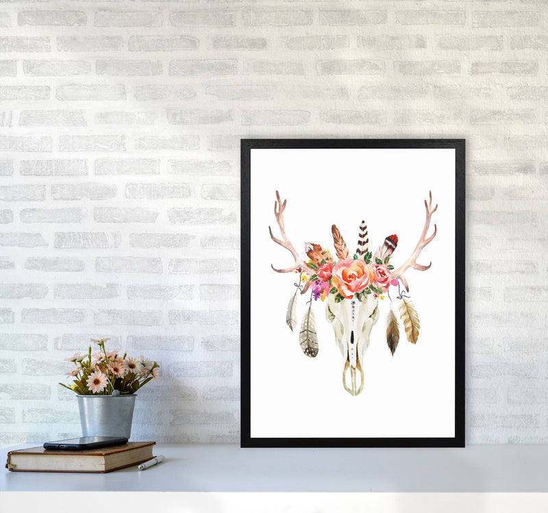 Boho cow skull Art Print by Seven Trees Design A2 White Frame