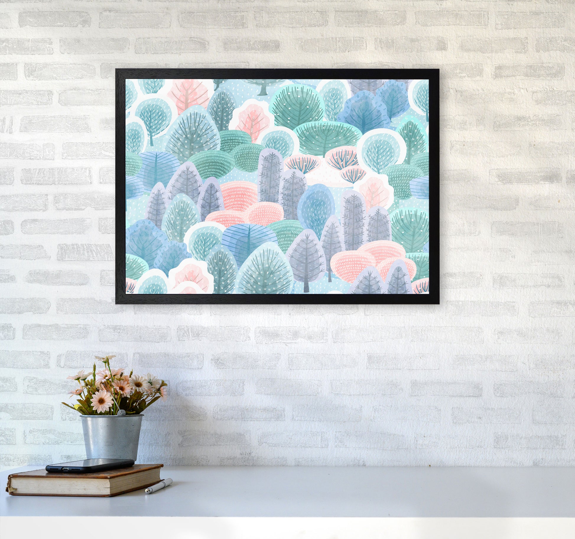 Happy Forest Art Print by Seven Trees Design A2 White Frame