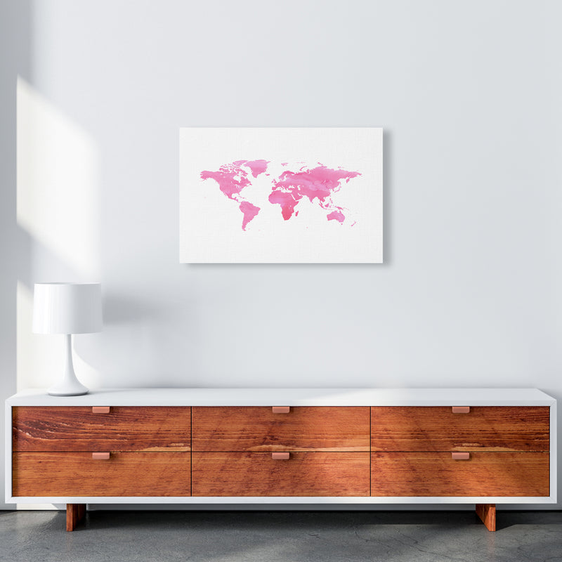 Pink Watercolor World Maps Art Print by Seven Trees Design A2 Canvas