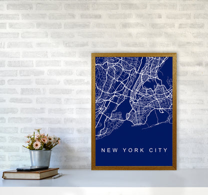 NYC Streets Blue Map Art Print by Seven Trees Design A2 Print Only
