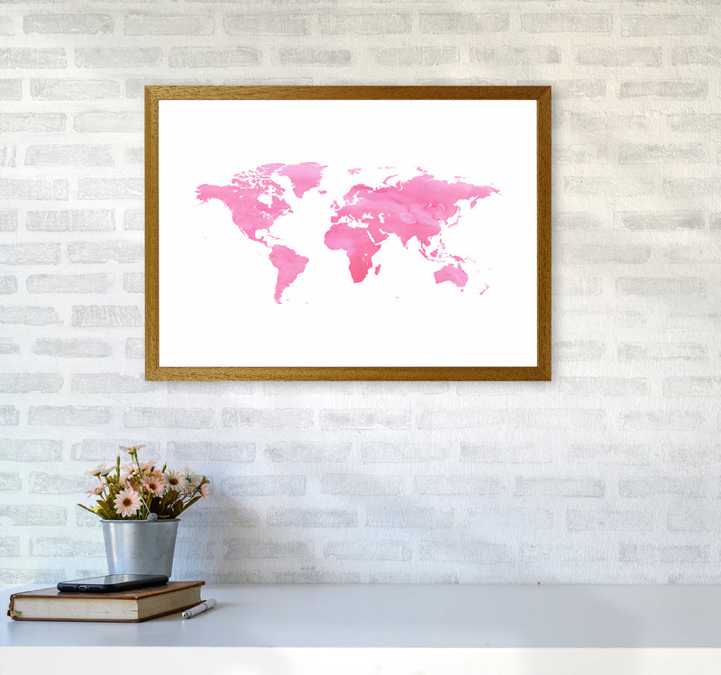 Pink Watercolor World Maps Art Print by Seven Trees Design A2 Print Only