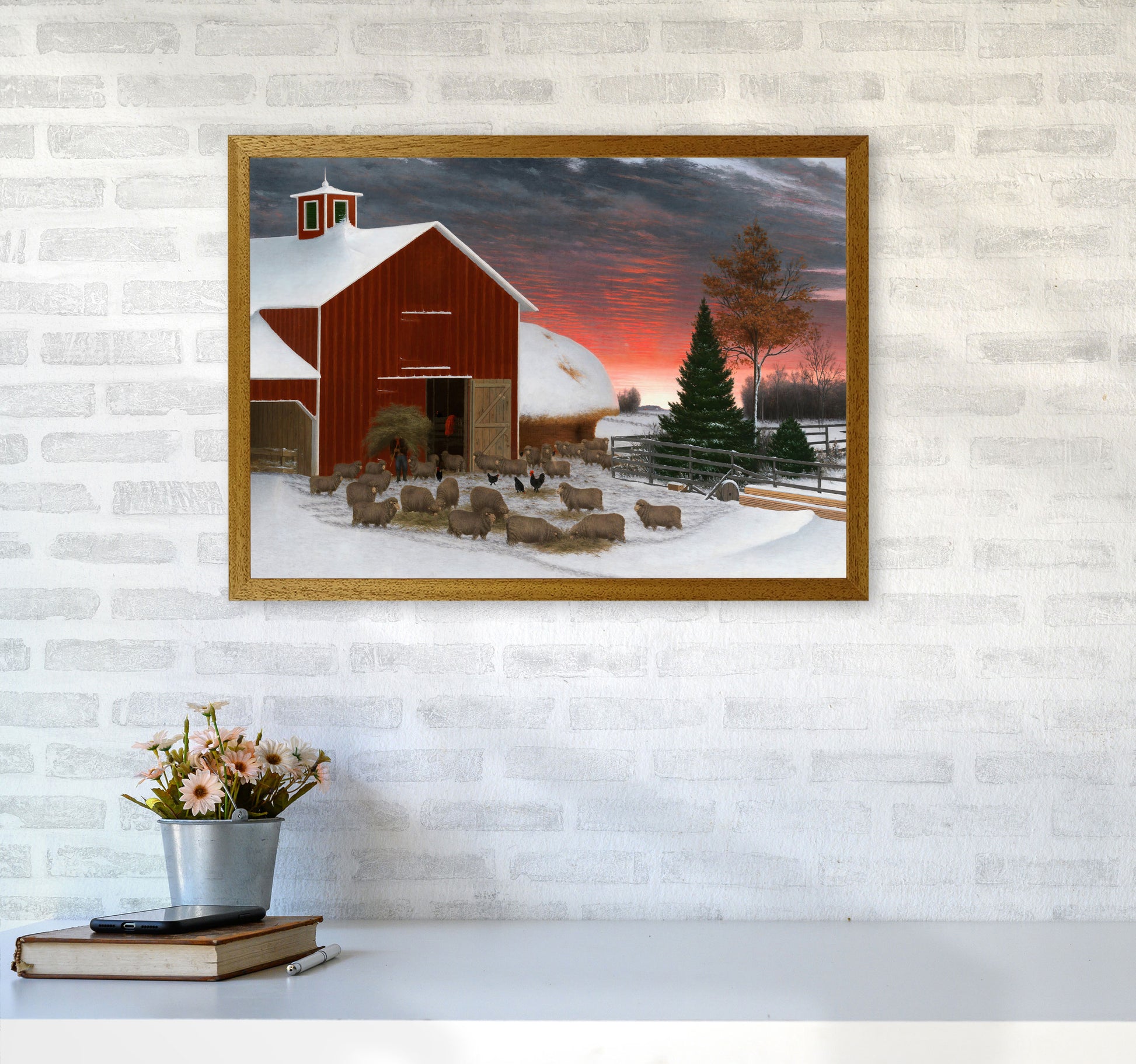 Snowy Farm Art Print by Seven Trees Design A2 Print Only